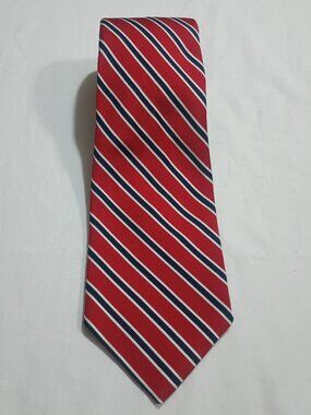 Vintage Royal Blue & Red Striped Tie - Ribbed Poly 4" Wide 70s 80s